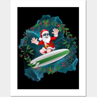 THE COOL SURFIST SANTA Posters and Art